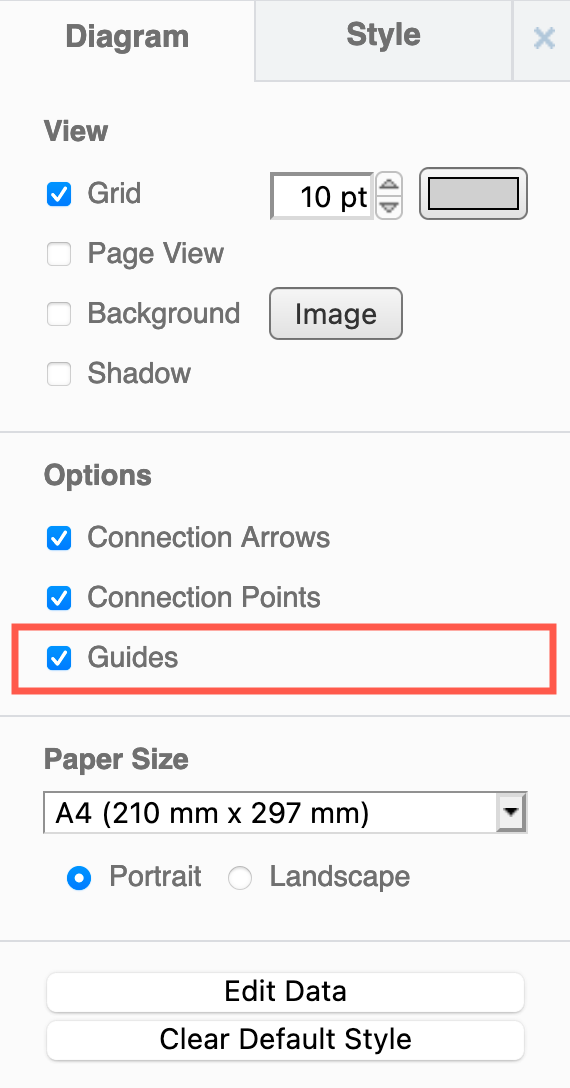 Disable the Guides - alignment guidelines - via the Diagram tab in the format panel in draw.io